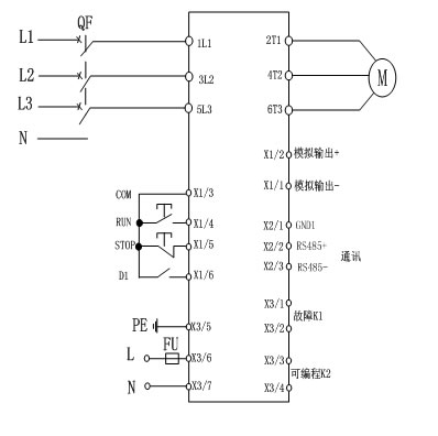 CMC-MX內(nèi)置旁路軟起動(dòng)器基本接線原理圖、三角形內(nèi)接連接圖和典型應(yīng)用接線圖(圖1)